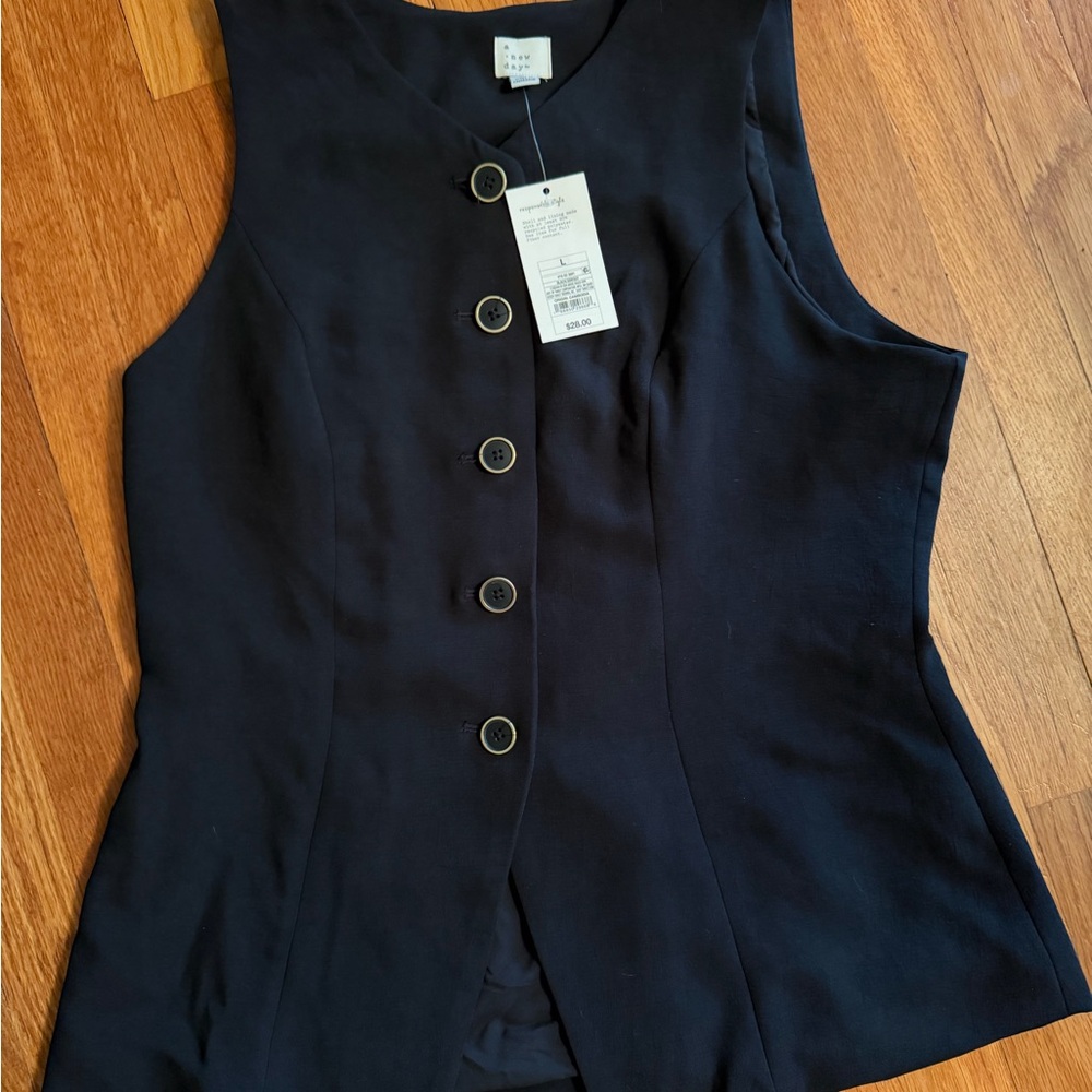 a new day Black Button-Front Blouse